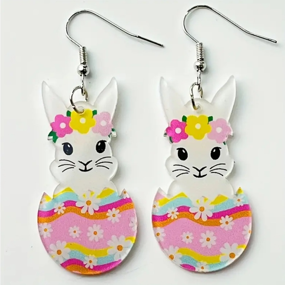 Floral Egg Bunny Dangle Earrings